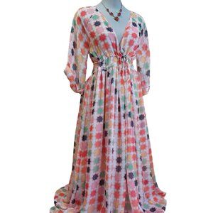 Eywasouls Malibu Printed Chiffon Maxi Dress Off-White - Size Medium-Large - NWOT